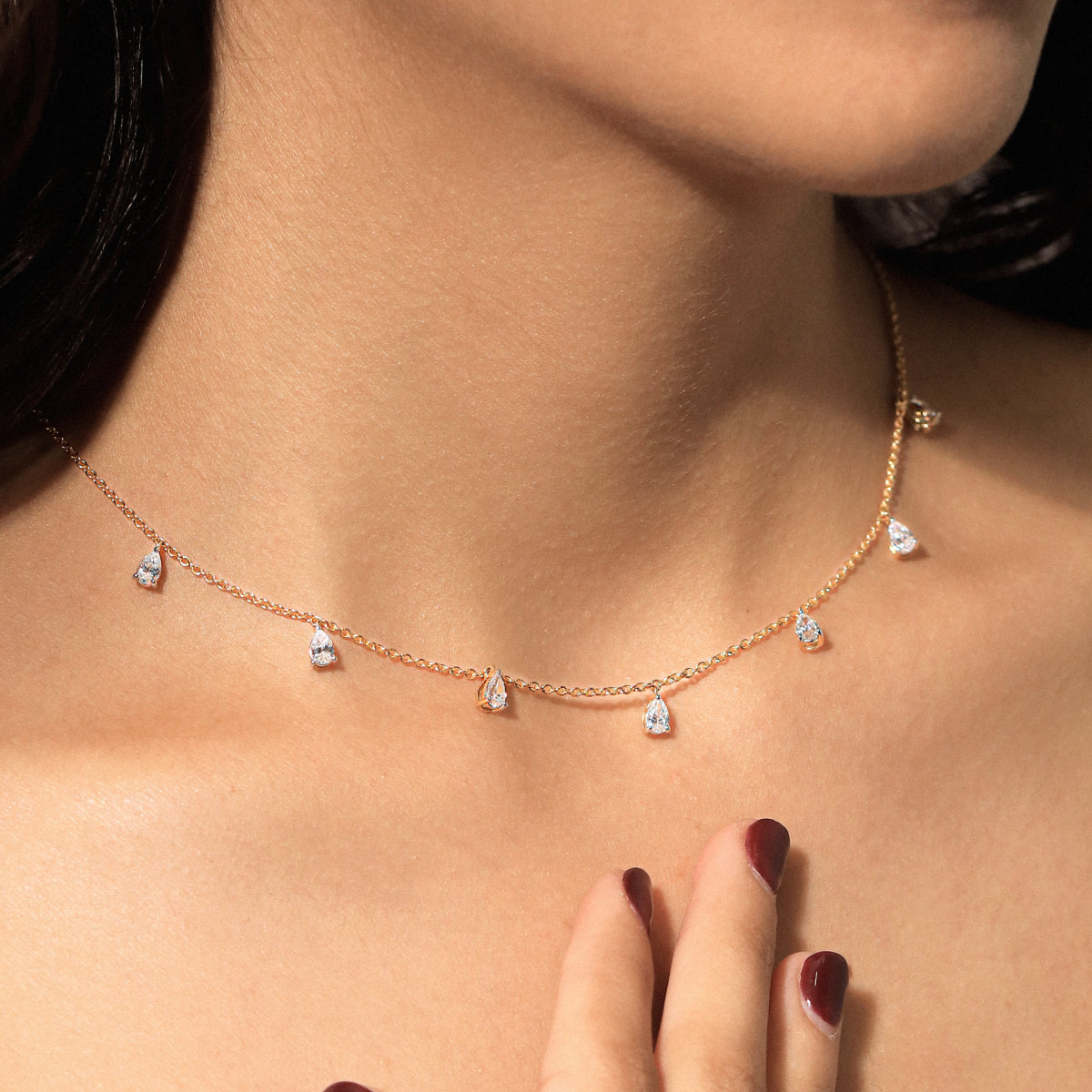 Pear Diamond Station Drop Necklace