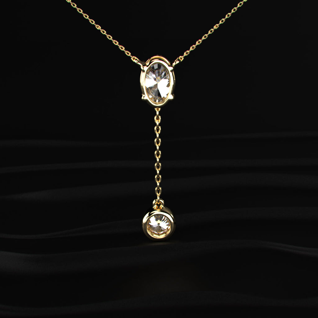 Dual Drop Diamond Y Shaped Necklace
