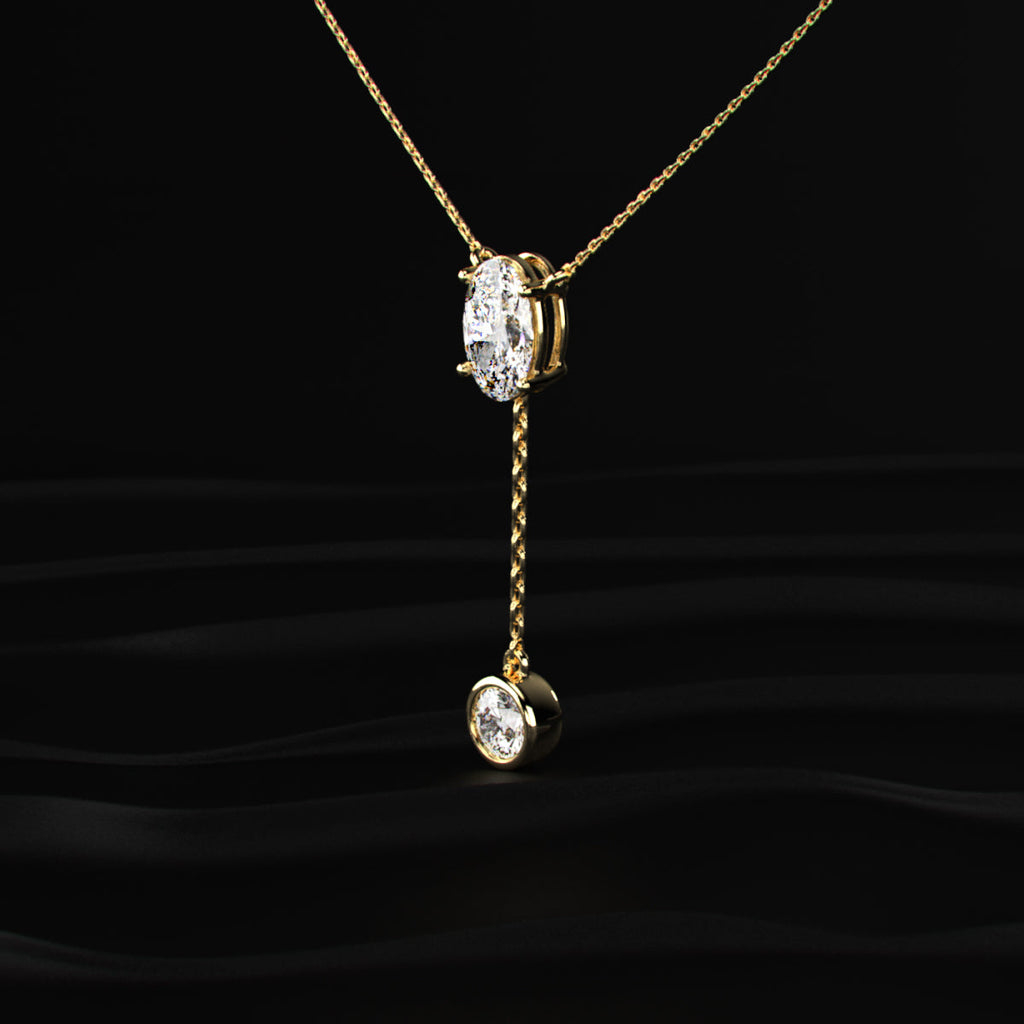 Dual Drop Diamond Y Shaped Necklace