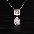 Princess and Pear Cut Diamond Halo Drop Necklace