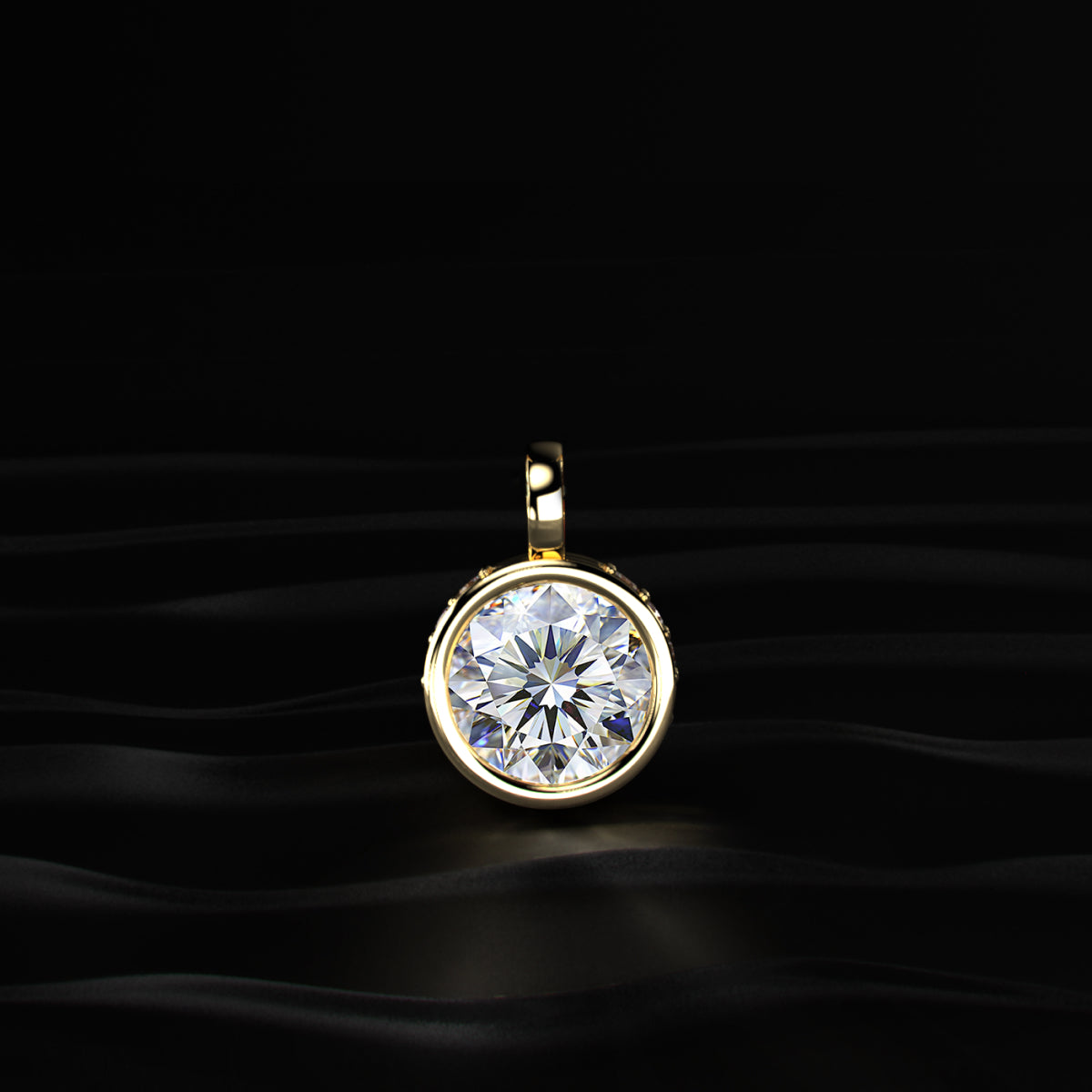 Round Solitaire Bezel Pendant With Hidden Halo