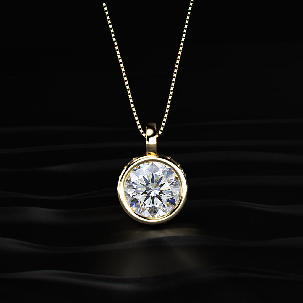 Round Solitaire Bezel Pendant With Hidden Halo