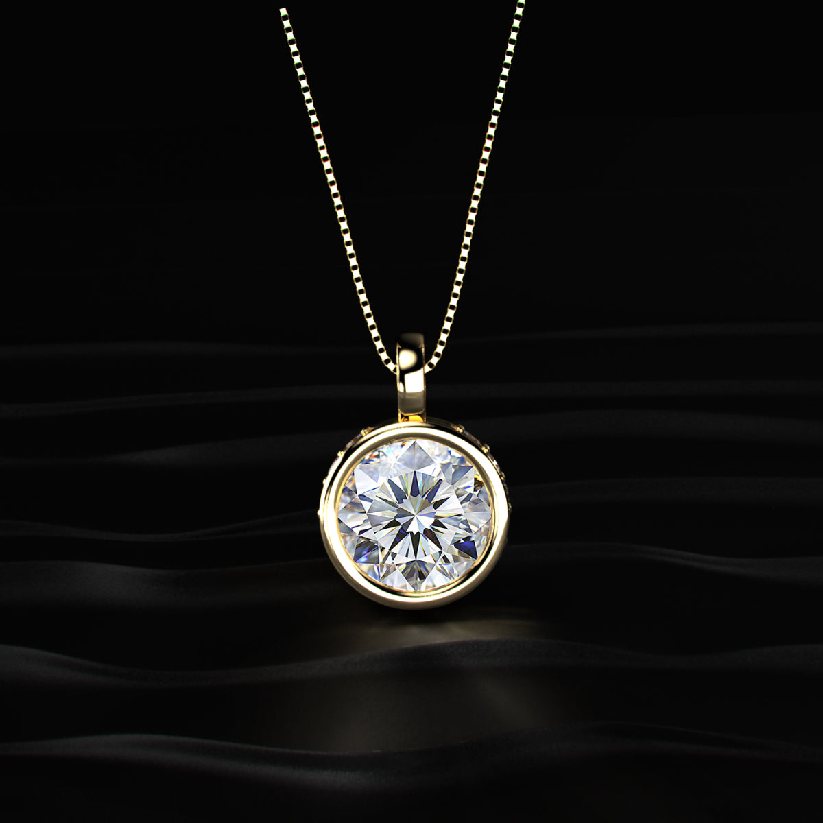Round Solitaire Bezel Pendant With Hidden Halo