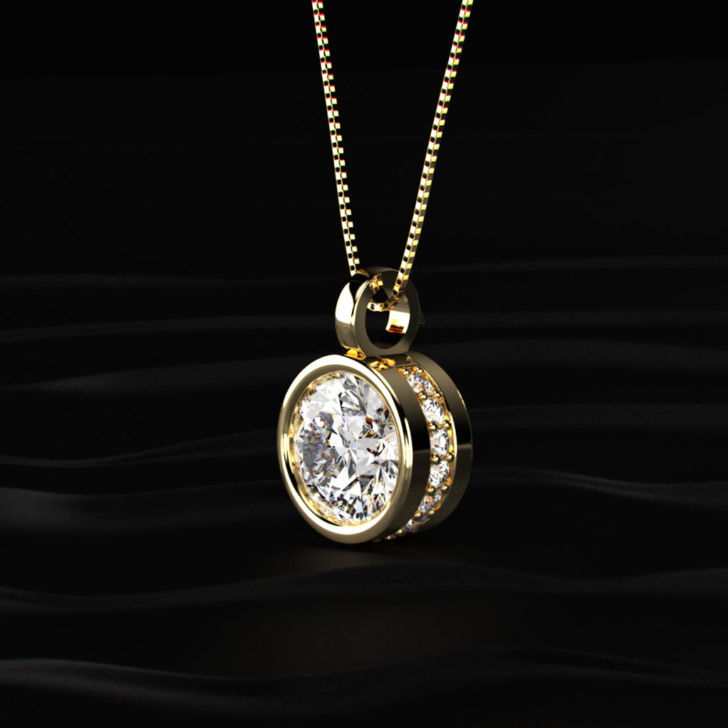 Round Solitaire Bezel Pendant With Hidden Halo