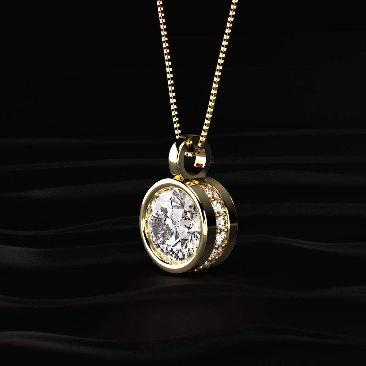 Round Solitaire Bezel Pendant With Hidden Halo