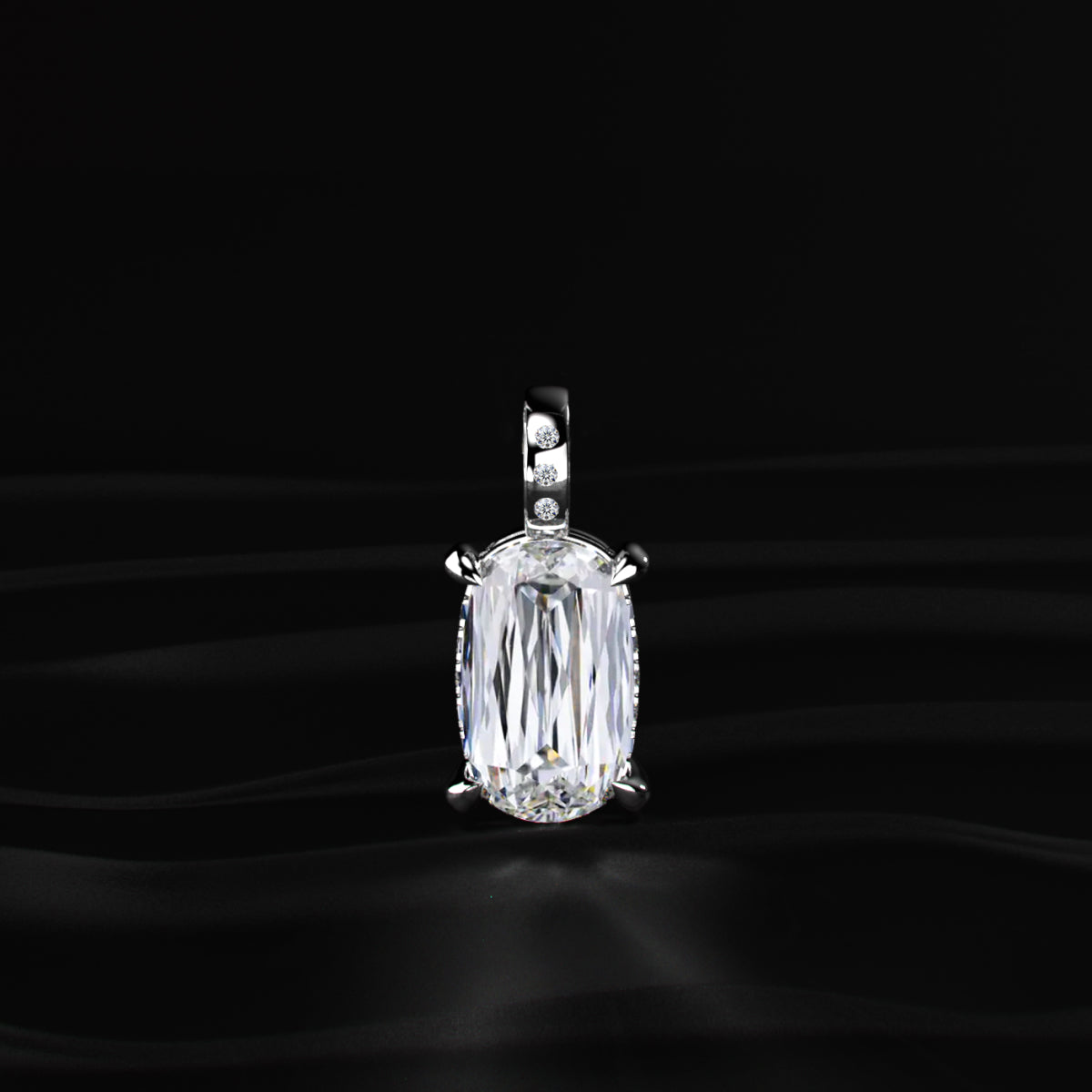 Mixed Cushion Cut Diamond Solitaire Pendant With Hidden Halo