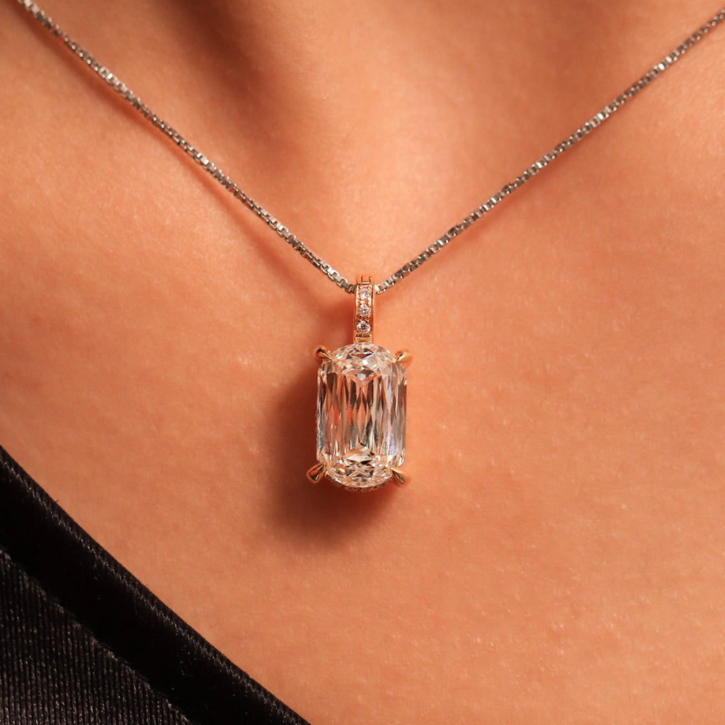 Mixed Cushion Cut Diamond Solitaire Pendant With Hidden Halo