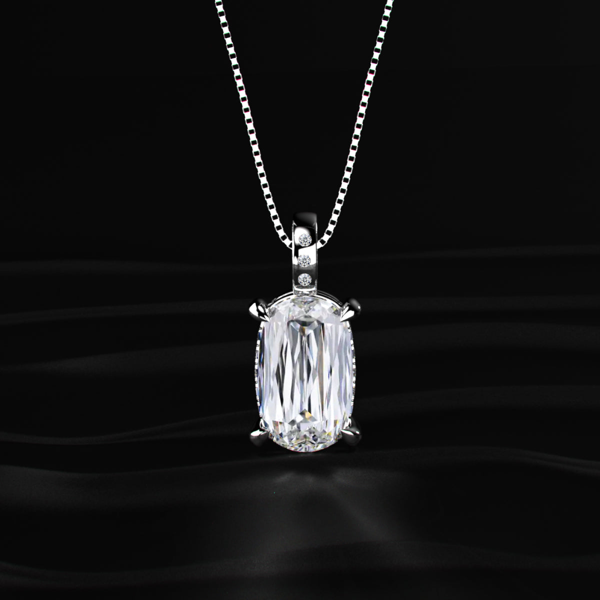 Mixed Cushion Cut Diamond Solitaire Pendant With Hidden Halo