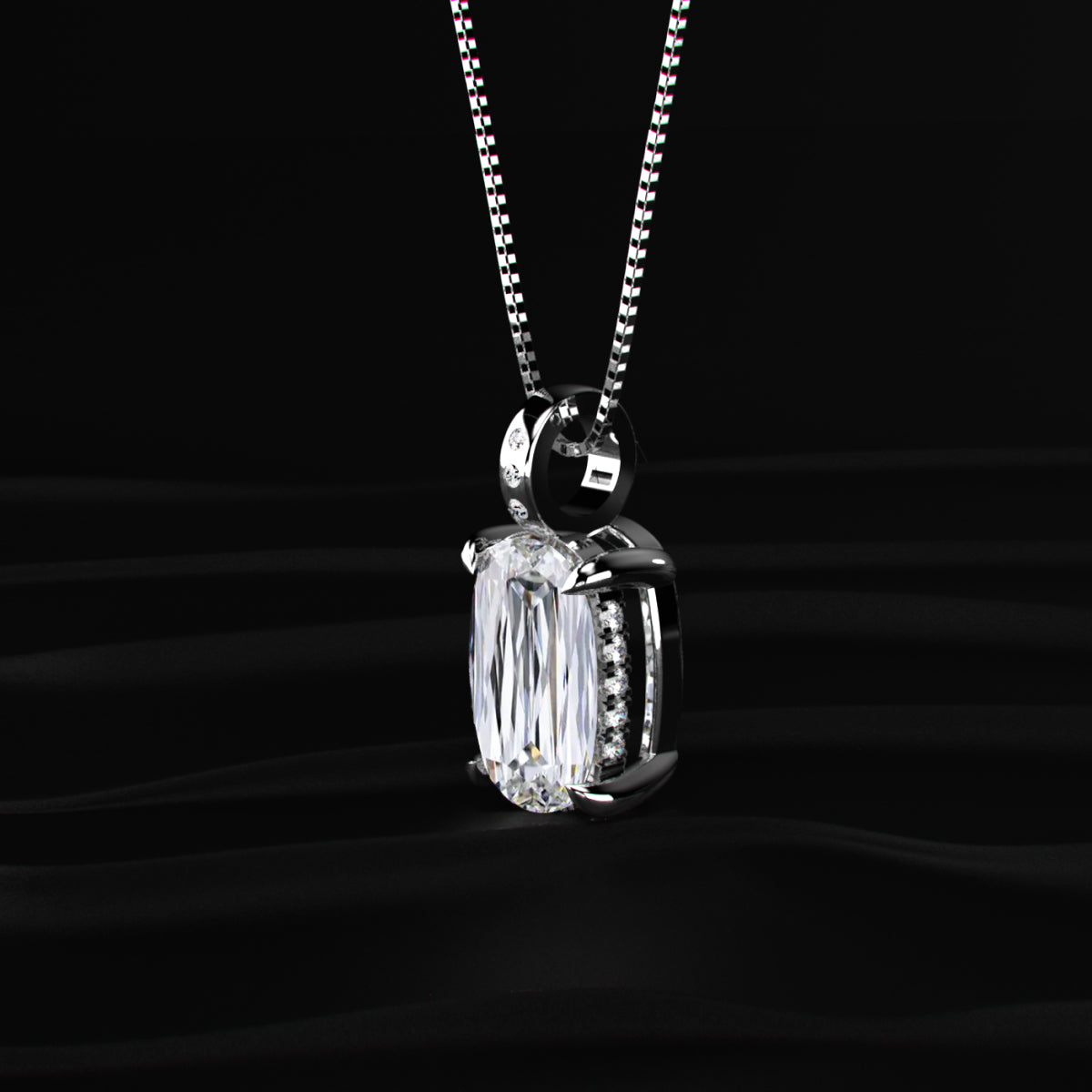 Mixed Cushion Cut Diamond Solitaire Pendant With Hidden Halo