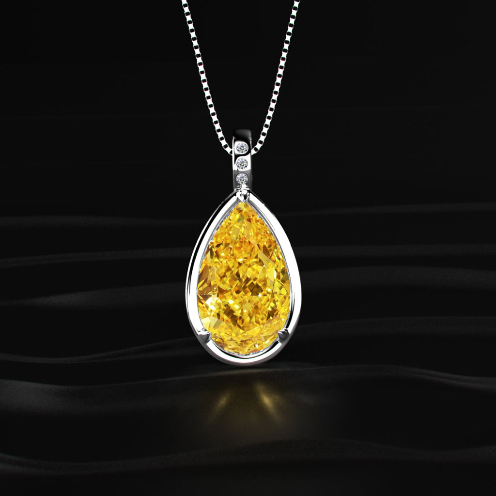 Yellow Pear Lab Diamond Bezel Solitaire Pendant