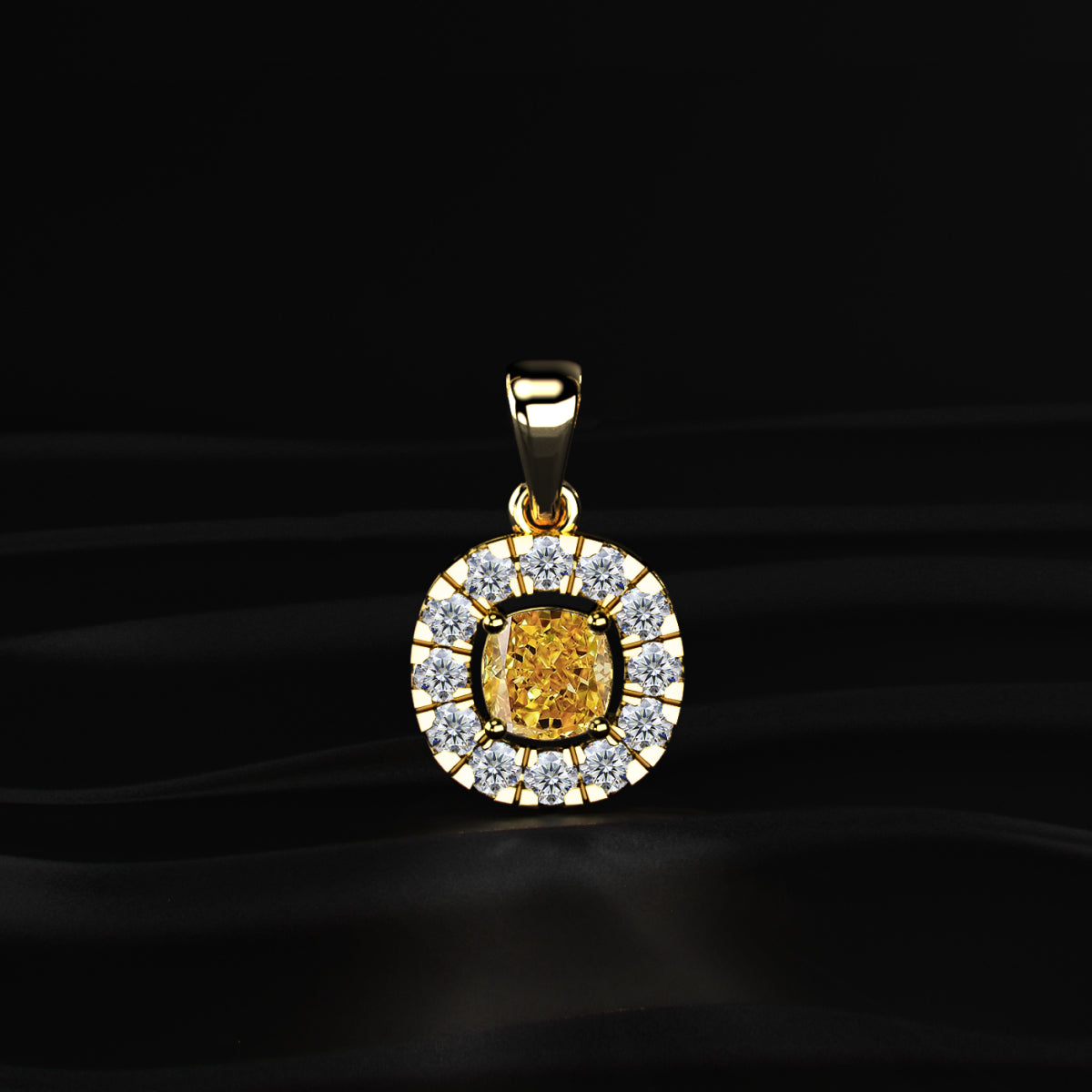 Yellow Cushion Diamond Pendant With Halo