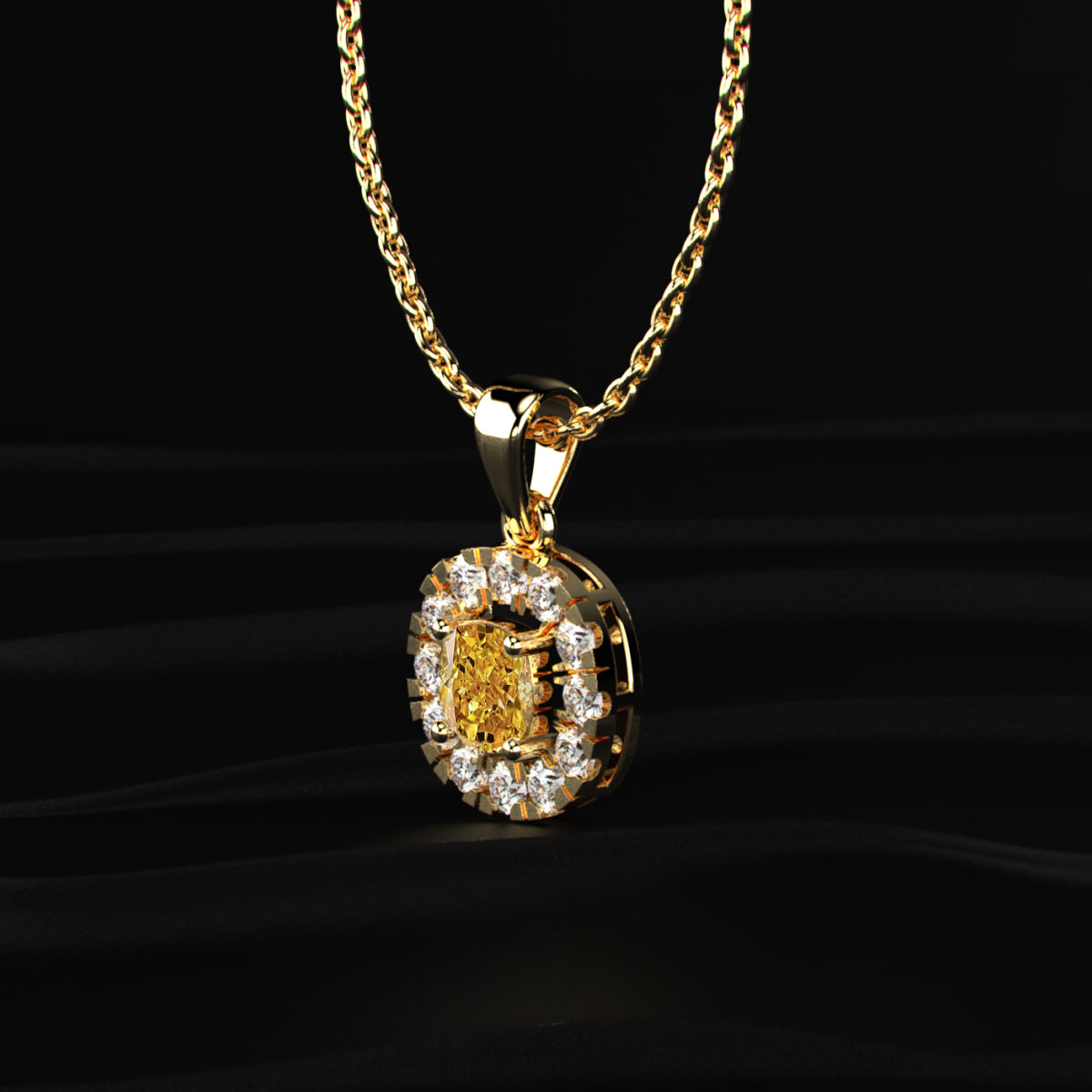 Yellow Cushion Diamond Pendant With Halo