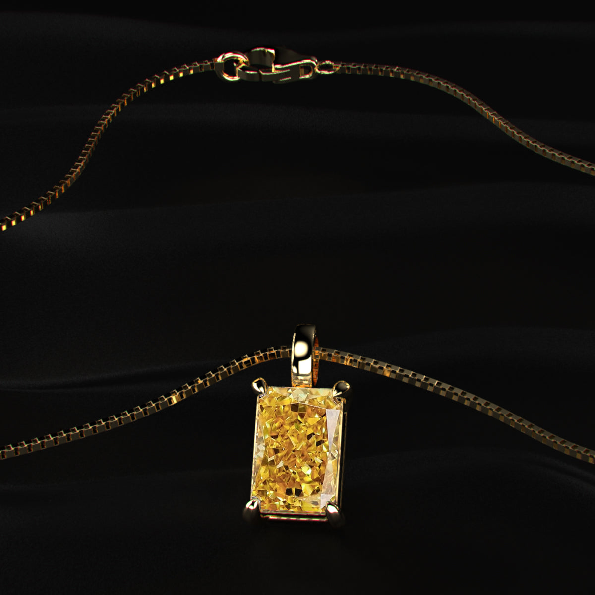 Yellow Radiant Diamond Solitaire Pendant