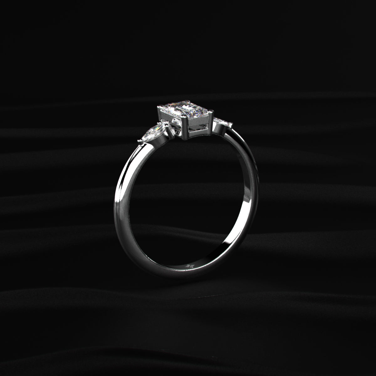 Emerald Cut with Marquise Side Diamonds Ring