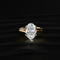 Oval Solitaire Dual Plain Band Ring With Hidden Halo