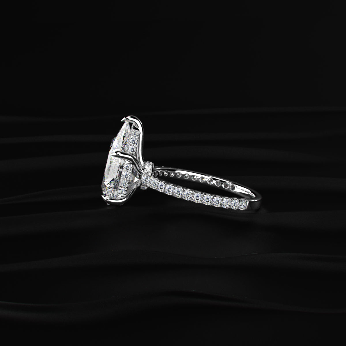 Pear Hidden Halo Engagement Ring