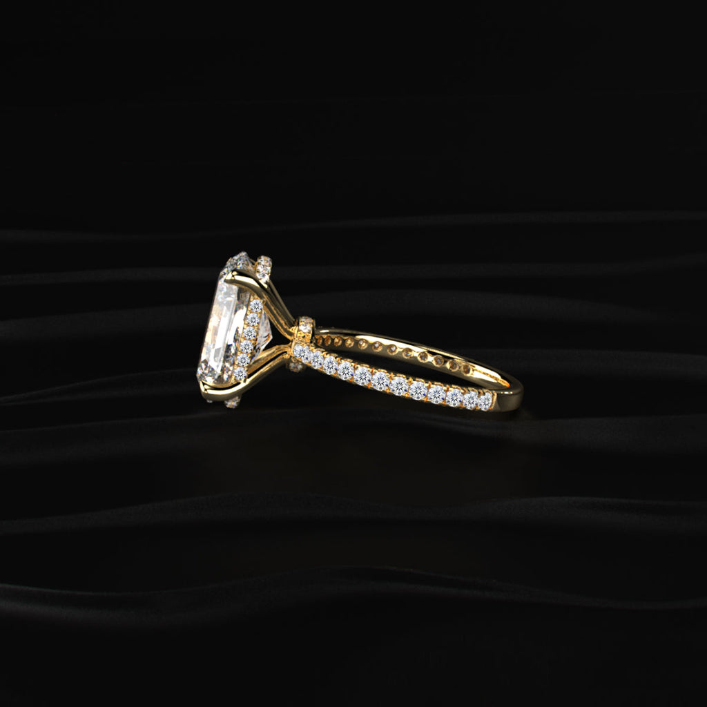 Cushion Cut Hidden Halo Engagement Ring