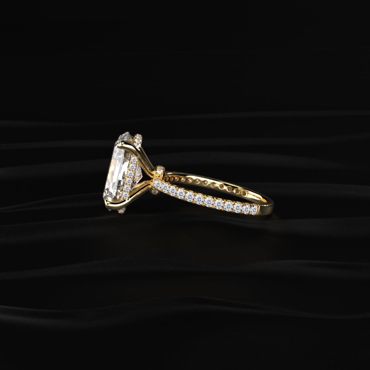 Cushion Cut Hidden Halo Engagement Ring