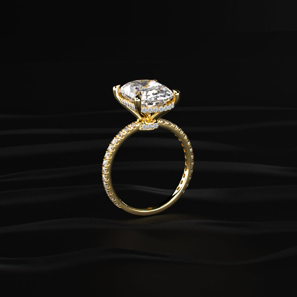 Cushion Cut Hidden Halo Engagement Ring