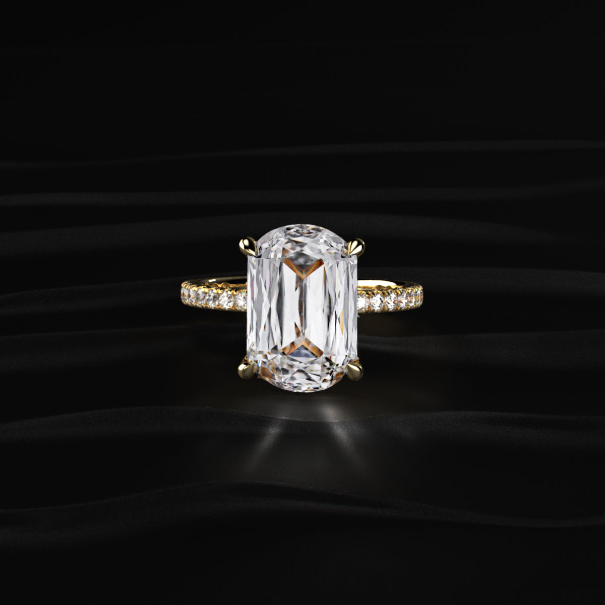 Cushion Cut Hidden Halo Engagement Ring
