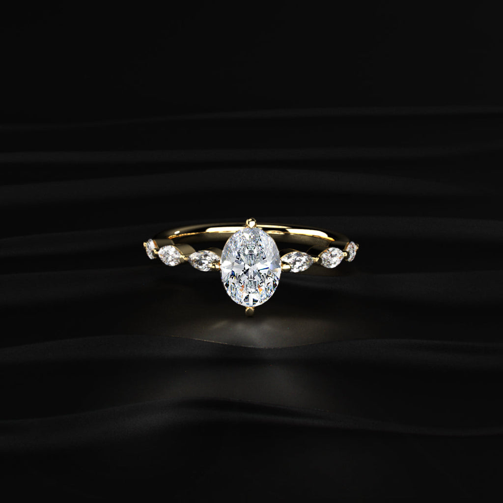 Oval Diamond Ring With Marquise Side Stones