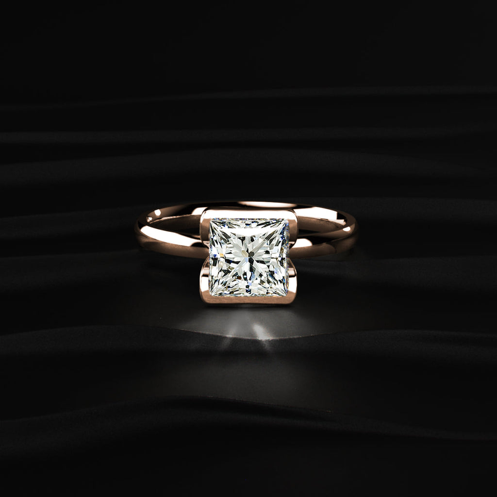 Half Bezel Princess Cut Engagement Ring