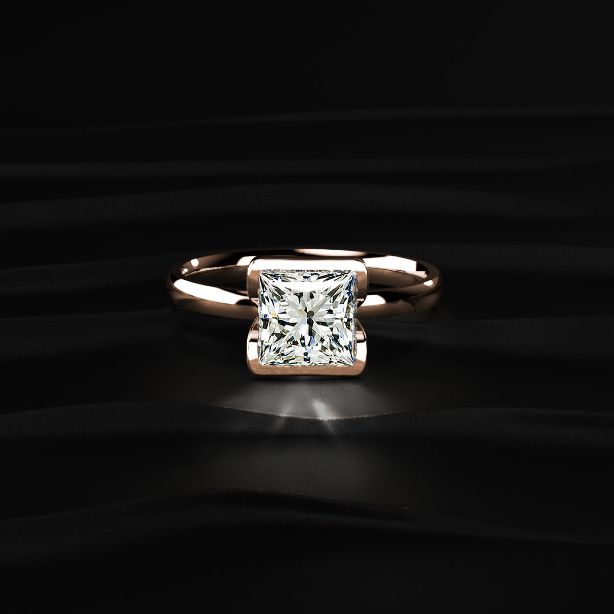 Half Bezel Princess Cut Engagement Ring