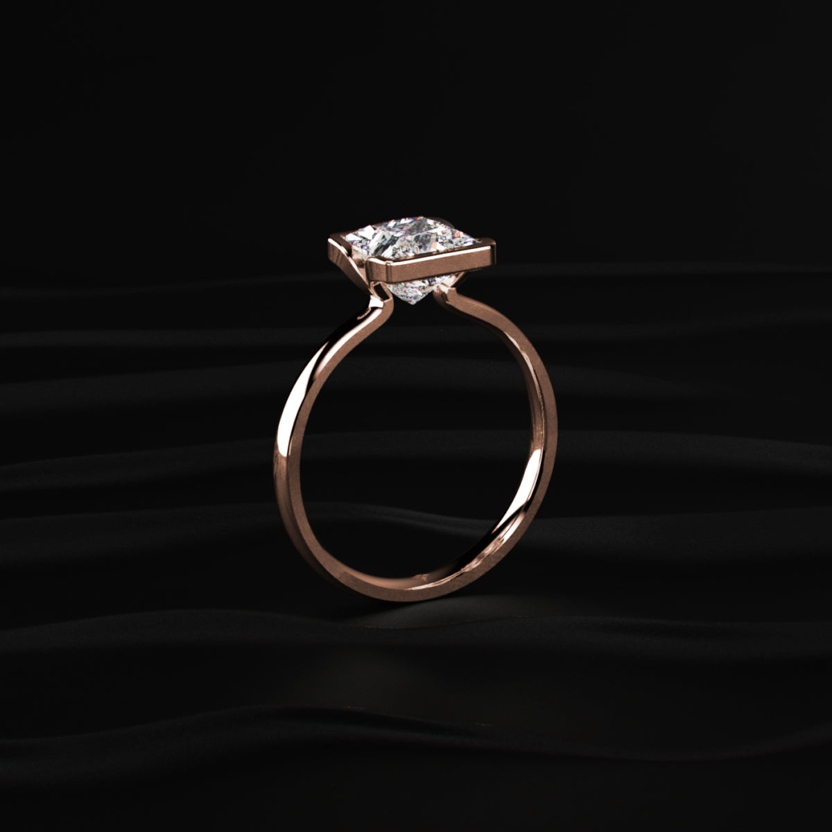 Half Bezel Princess Cut Engagement Ring