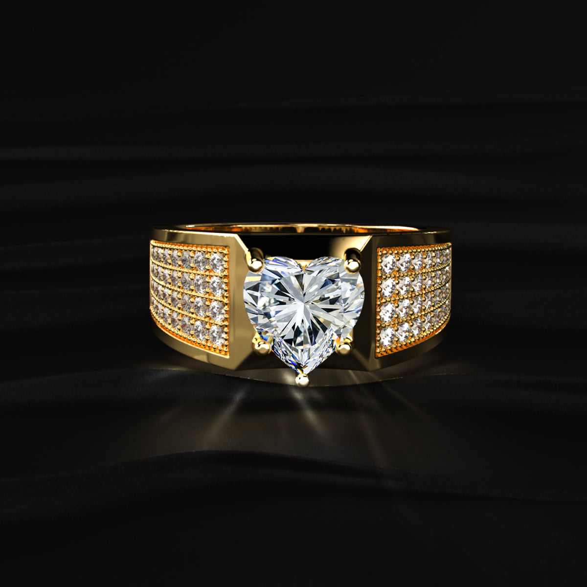 Heart Shape Solitaire With Grain Setting Ring For Male