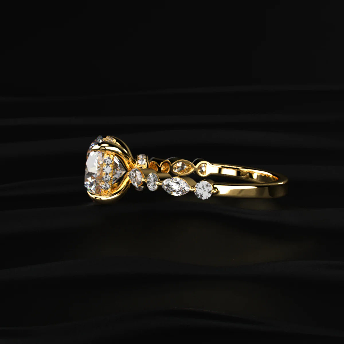 Round Solitaire Ring With Round Marquise Band