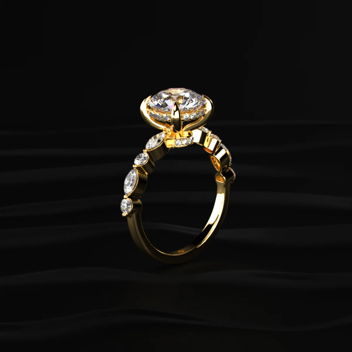Round Solitaire Ring With Round Marquise Band