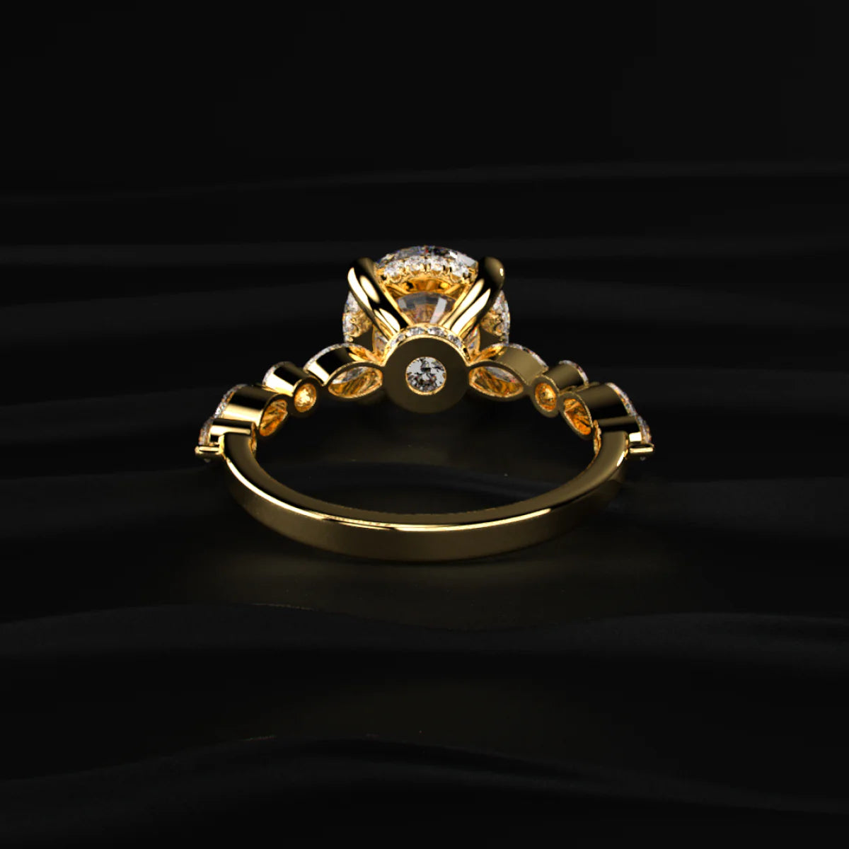 Round Solitaire Ring With Round Marquise Band