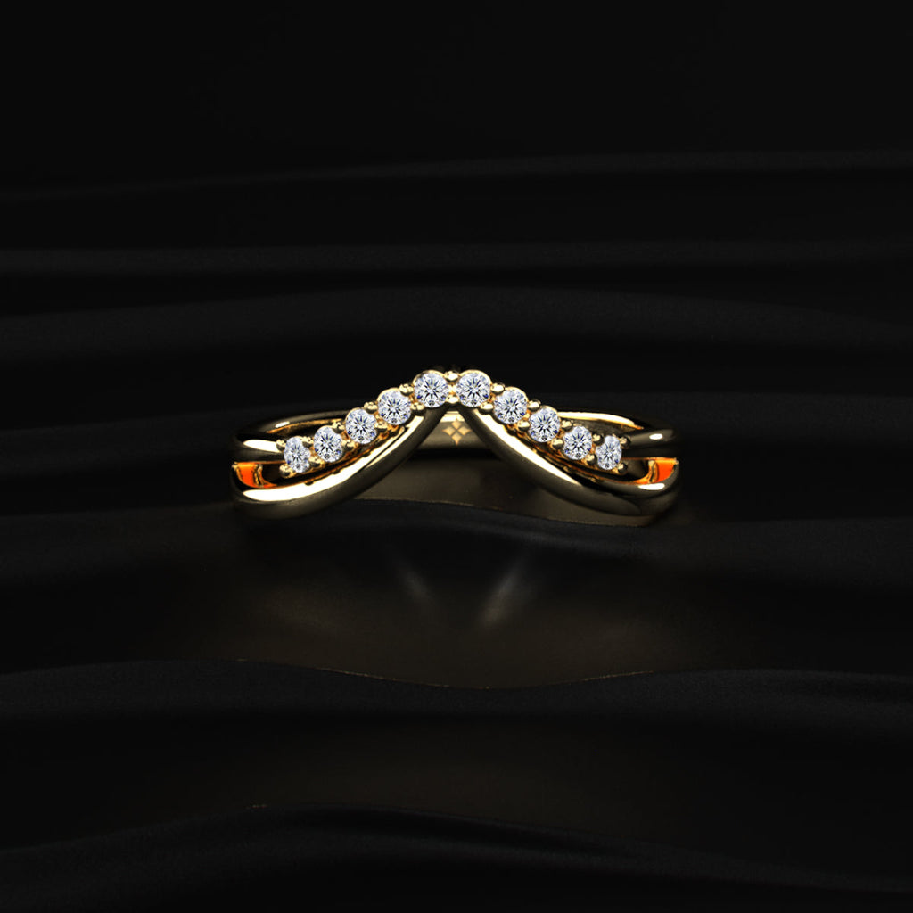 Double Band Diamond Chevron Ring