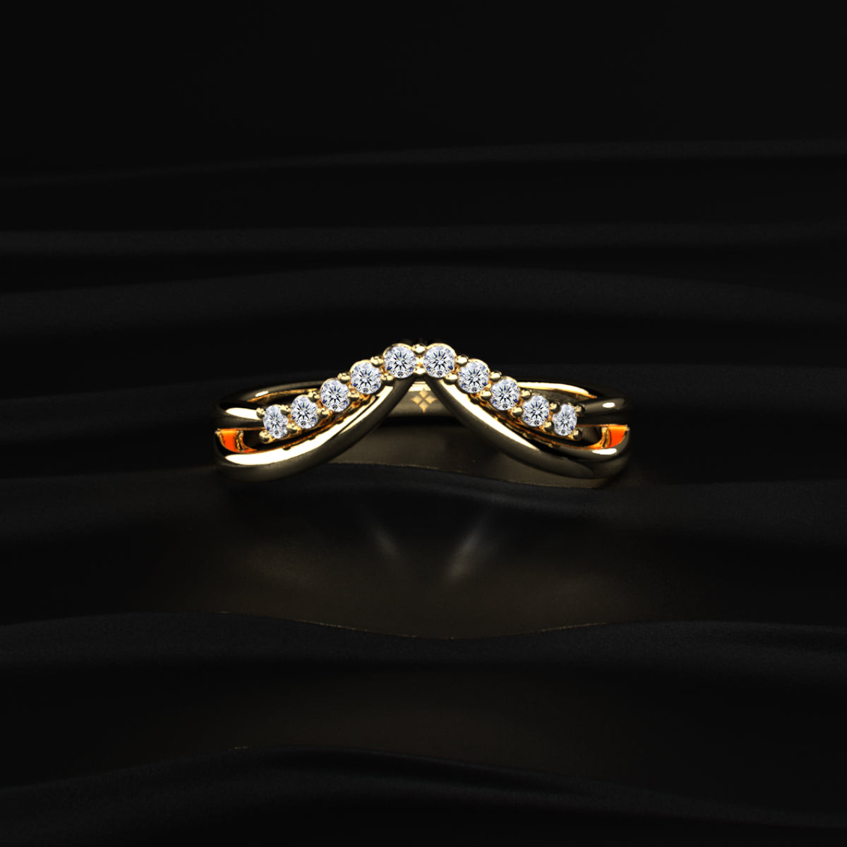 Double Band Diamond Chevron Ring