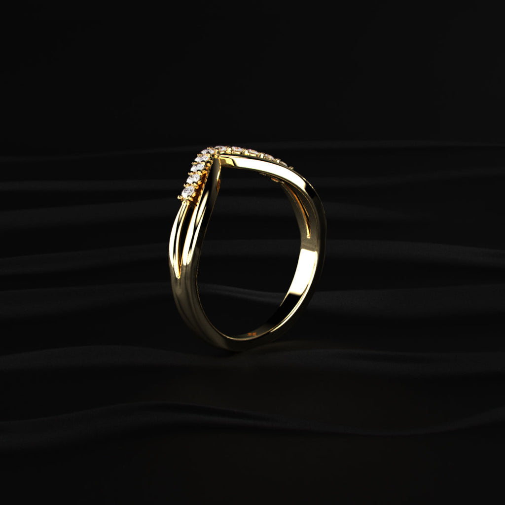 Double Band Diamond Chevron Ring