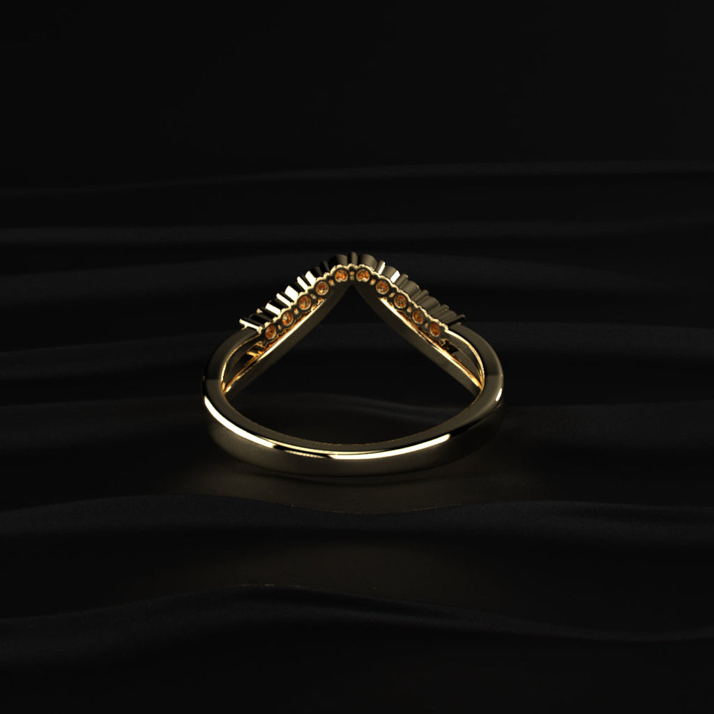 Double Band Diamond Chevron Ring