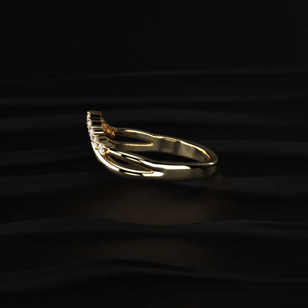 Double Band Diamond Chevron Ring