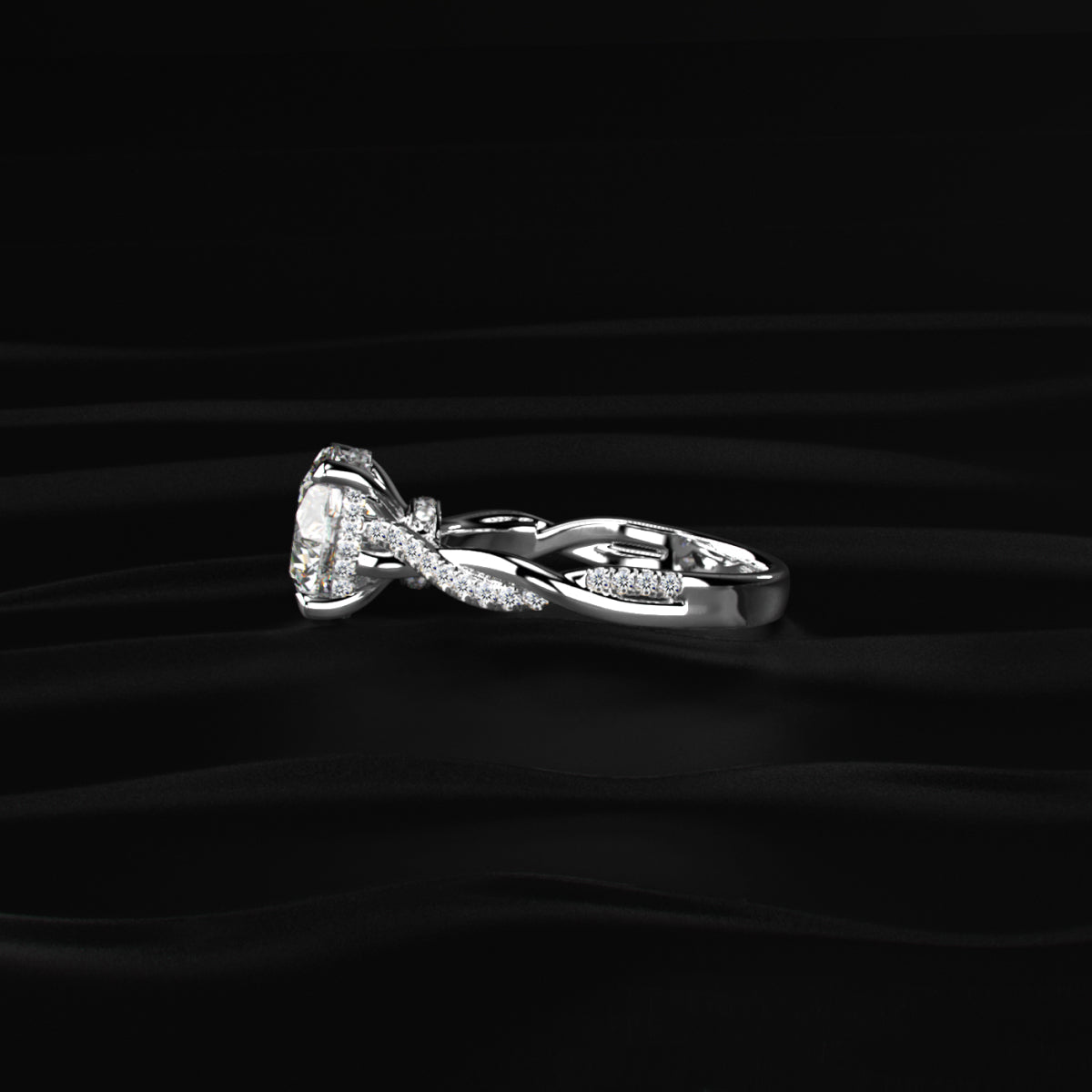 Round With Twisted Pave Band & Hidden Halo