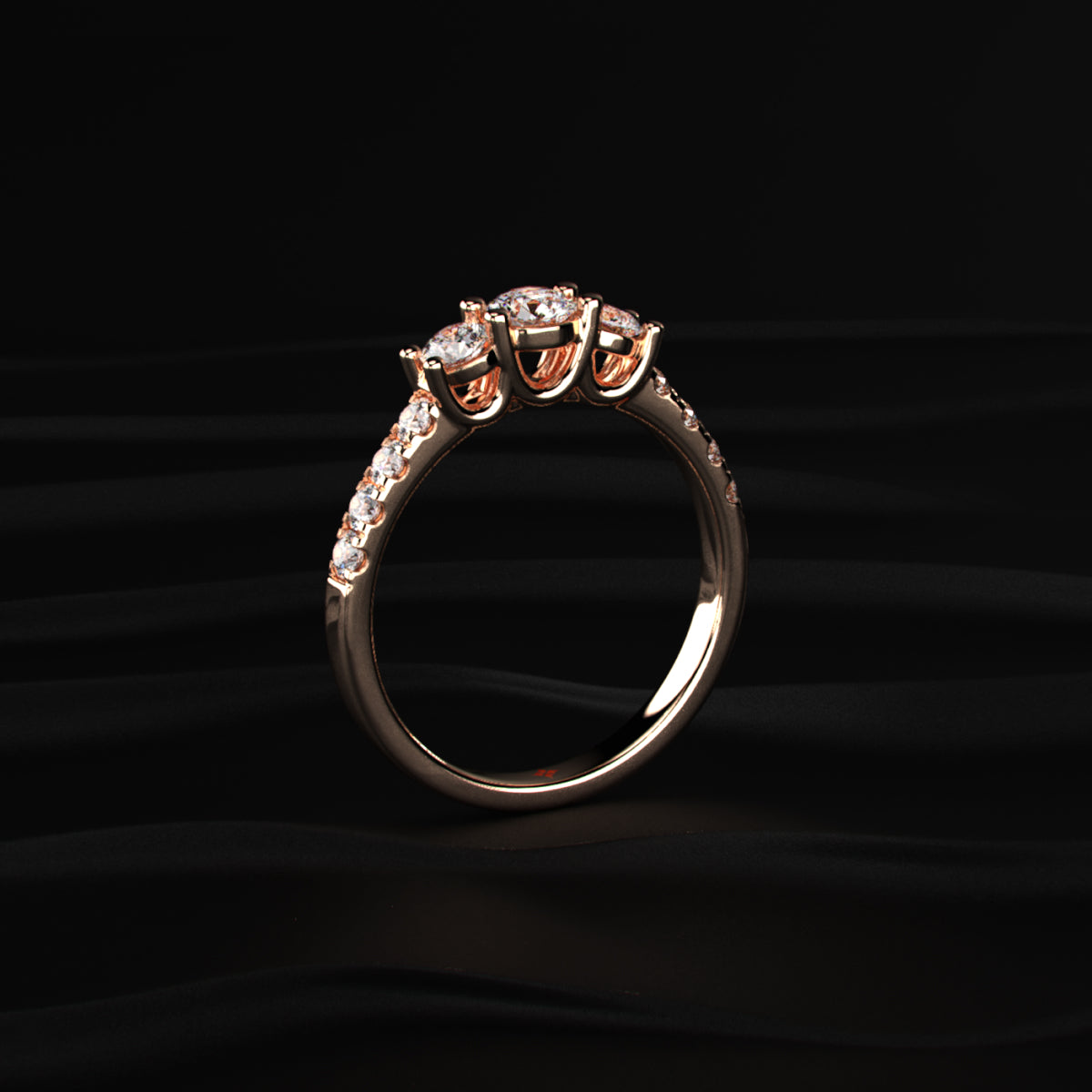 Round Trilogy Ring With Side Diamonds