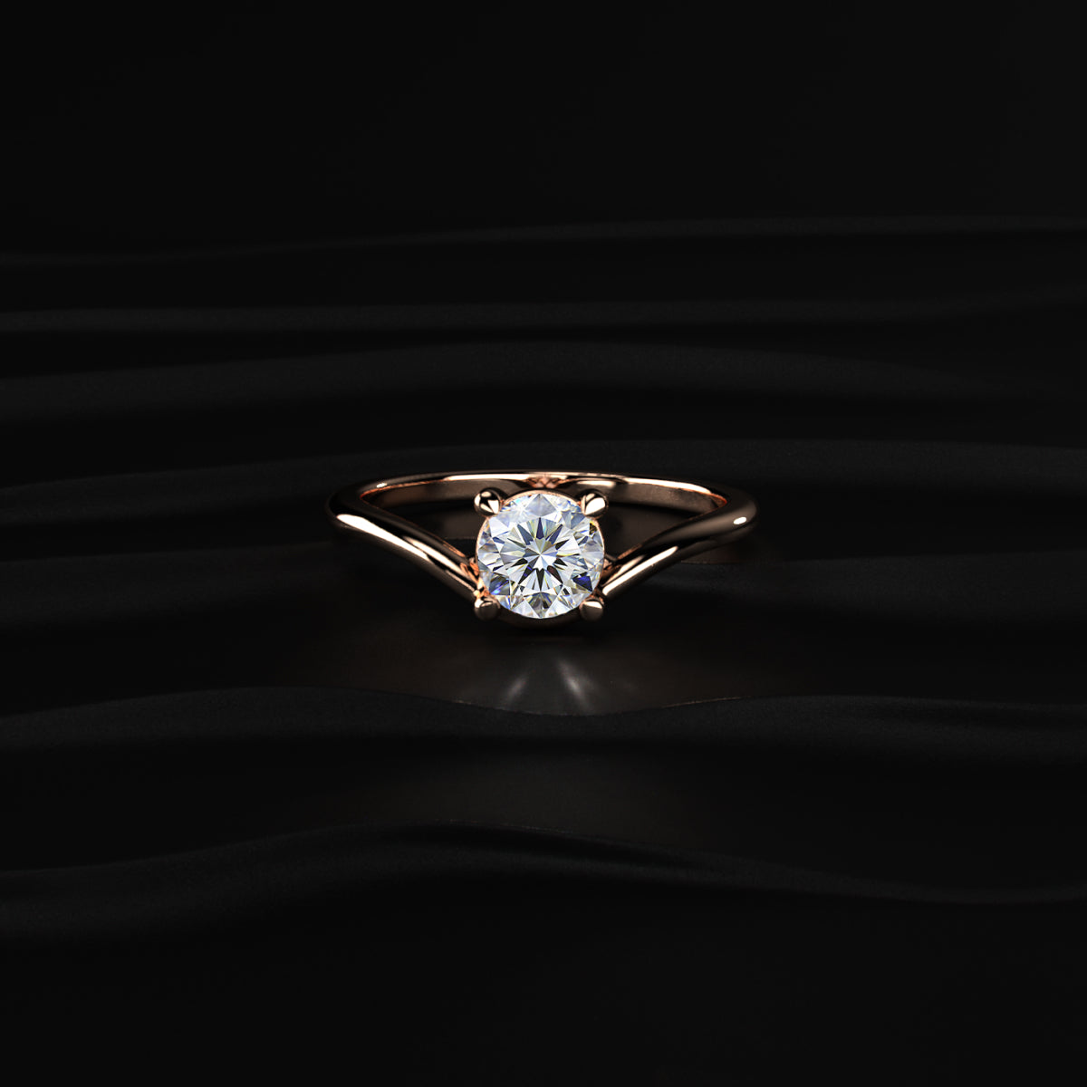 Round Solitaire Ring With Curved Band