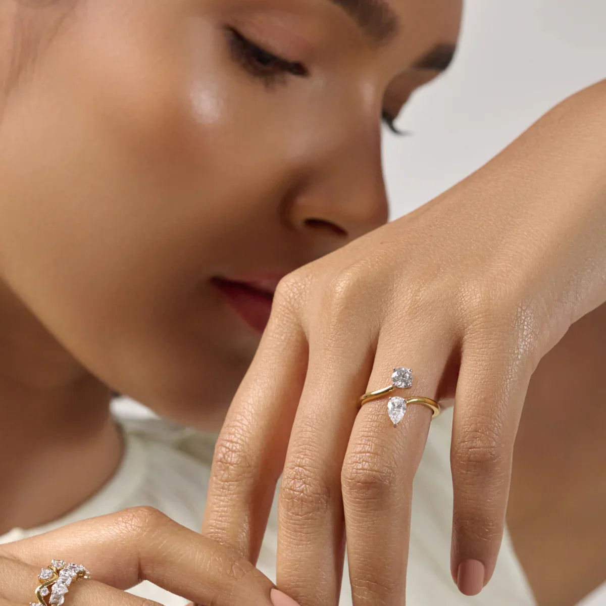 Pear And Round Cut Two Stone Engagement Ring