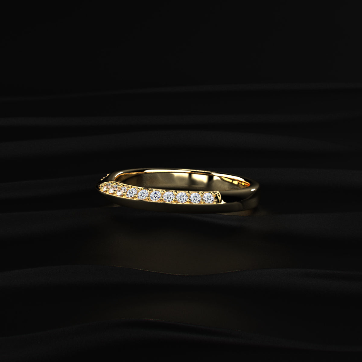 Curved Wedding Band For Round Diamond