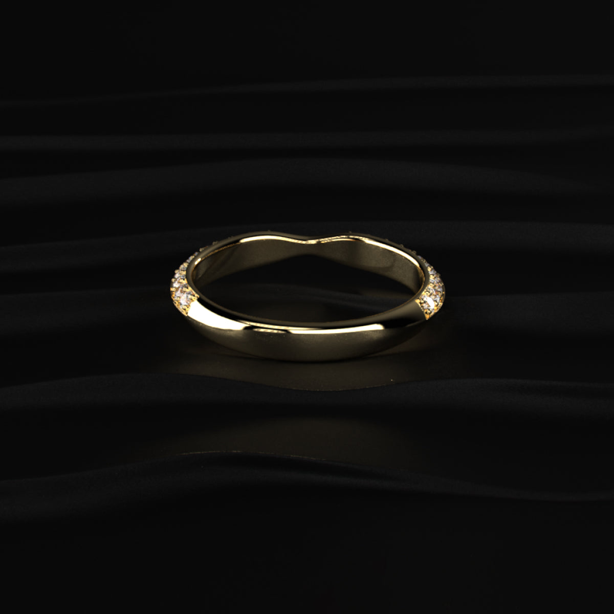 Curved Wedding Band For Round Diamond