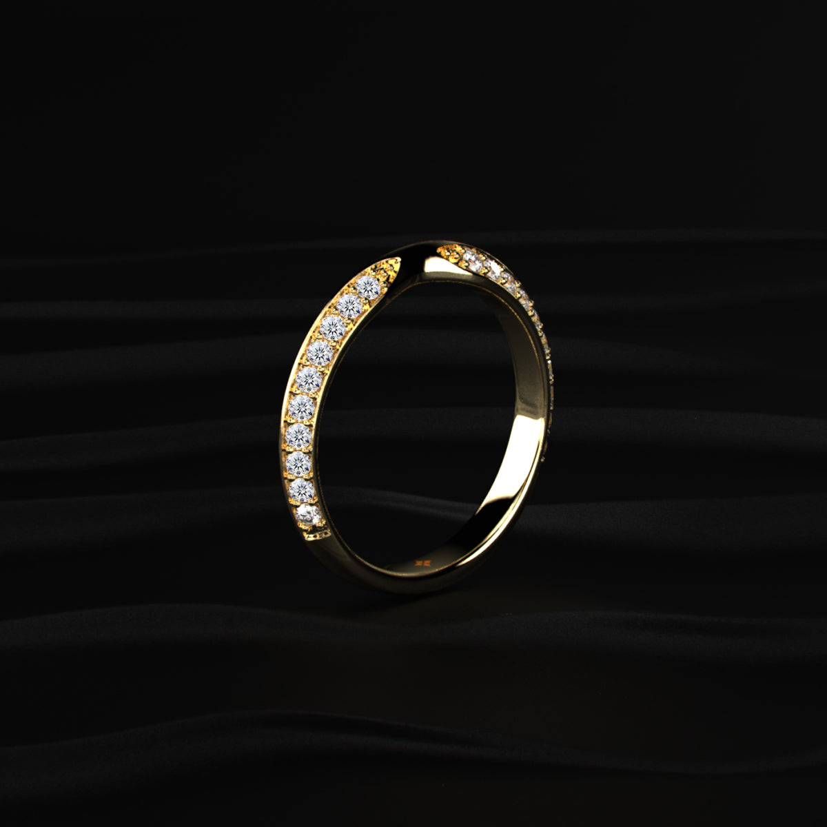Curved Wedding Band For Round Diamond