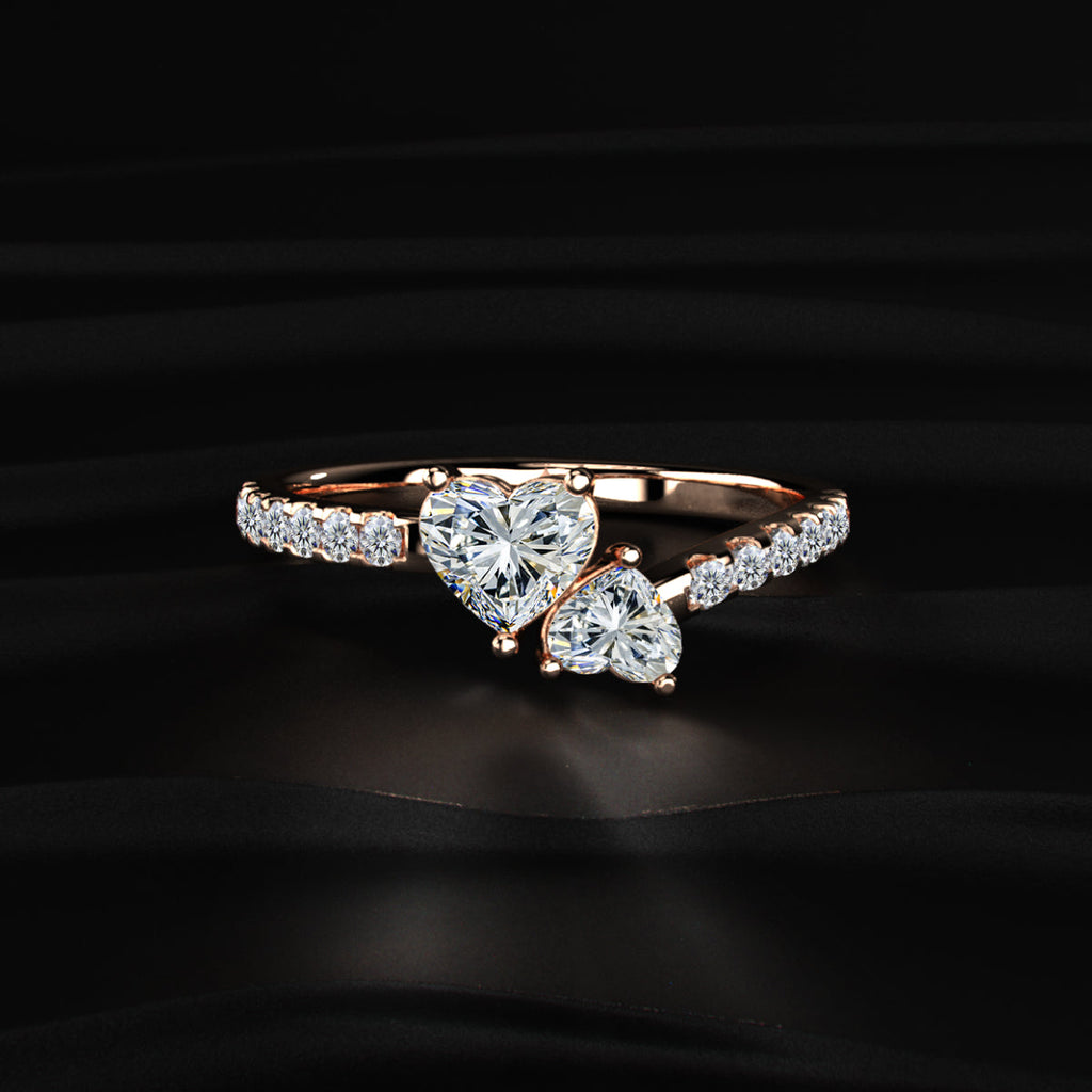 Dual Heart Ring With Side Diamonds