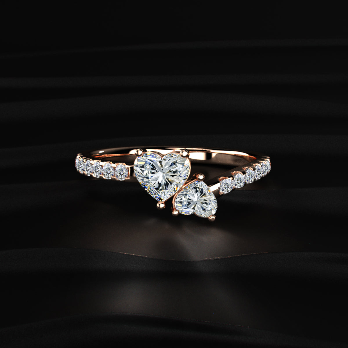Dual Heart Ring With Side Diamonds