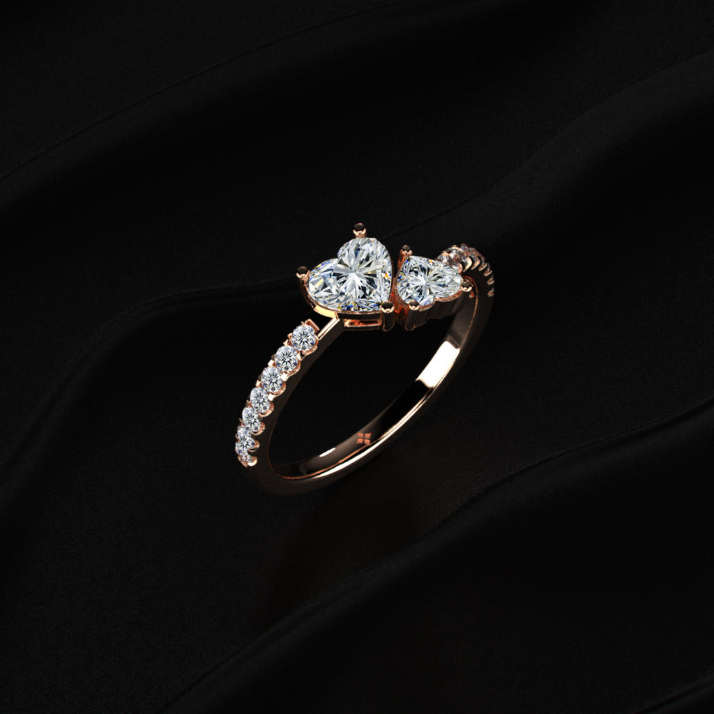 Dual Heart Ring With Side Diamonds