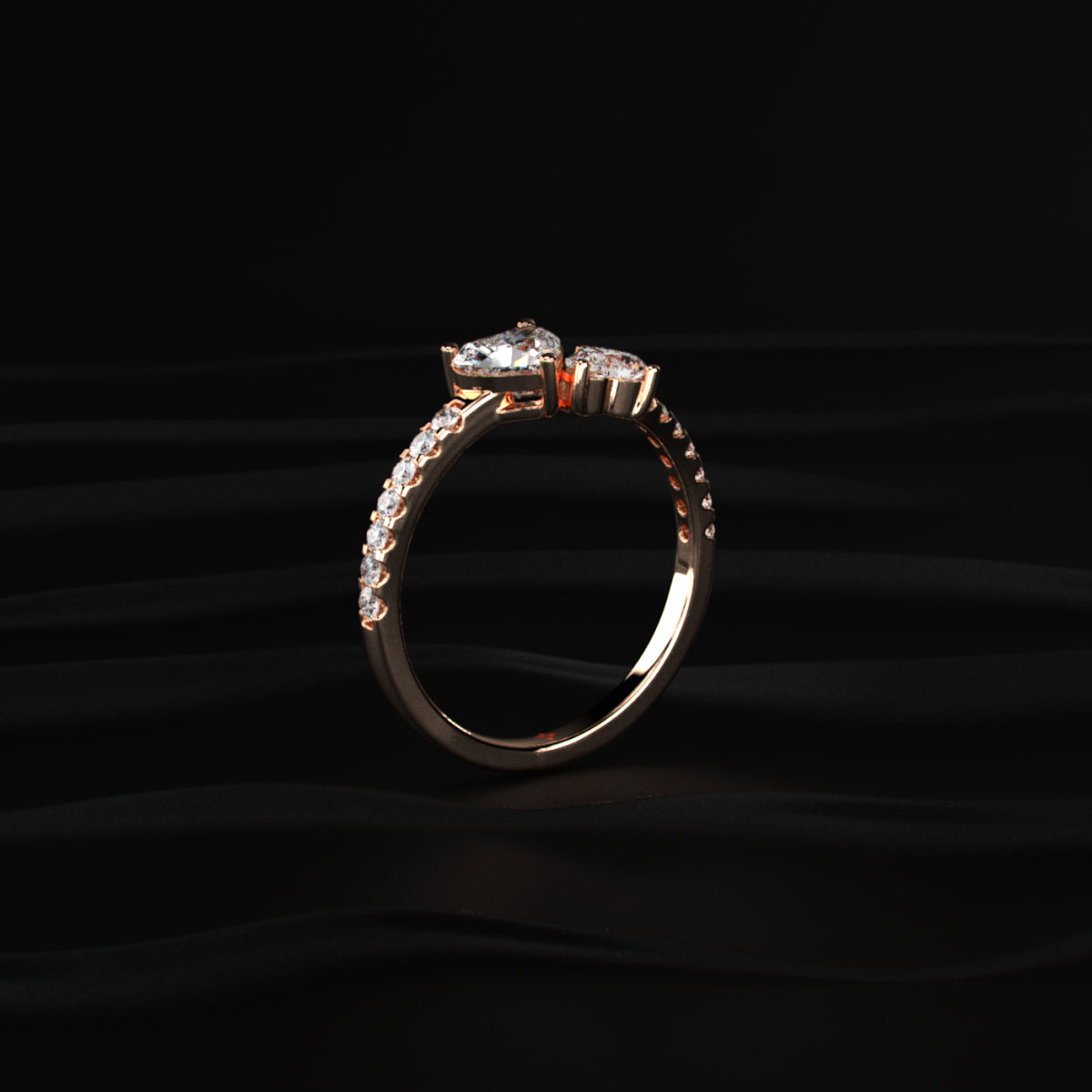 Dual Heart Ring With Side Diamonds