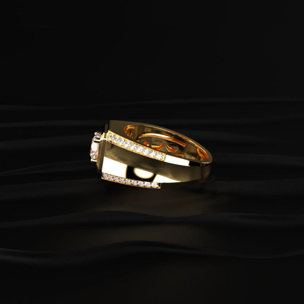 Round Solitaire Mens Ring With Accent Stone