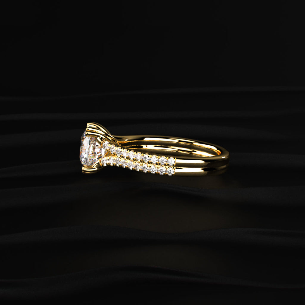 Cushion Cut Dual Split Pave Engagement Ring